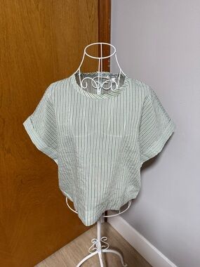 Madewell Mint and White Striped Boxy Short-Sleeve Top
